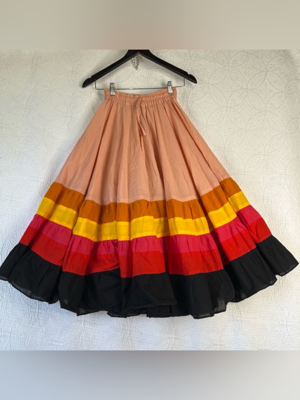 Homemade Full Striped Skirt Tiered Ruffle Dancing Lightweight Colorful Small S
